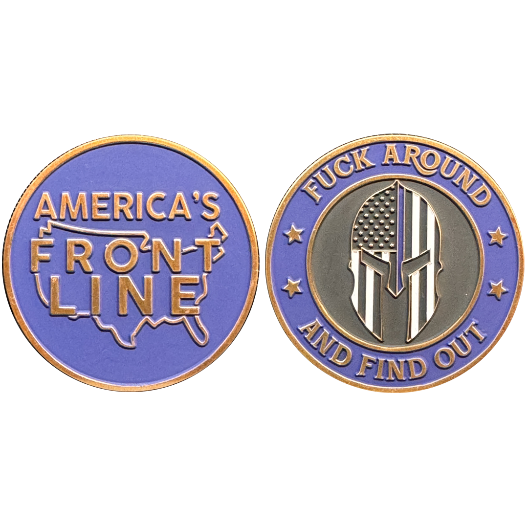 GL3-005 FAFO F Around and Find out Challenge Coin Thin Blue Line Flag Spartan Gladiator Warrior Helmet NYPD ATF FBI CBP