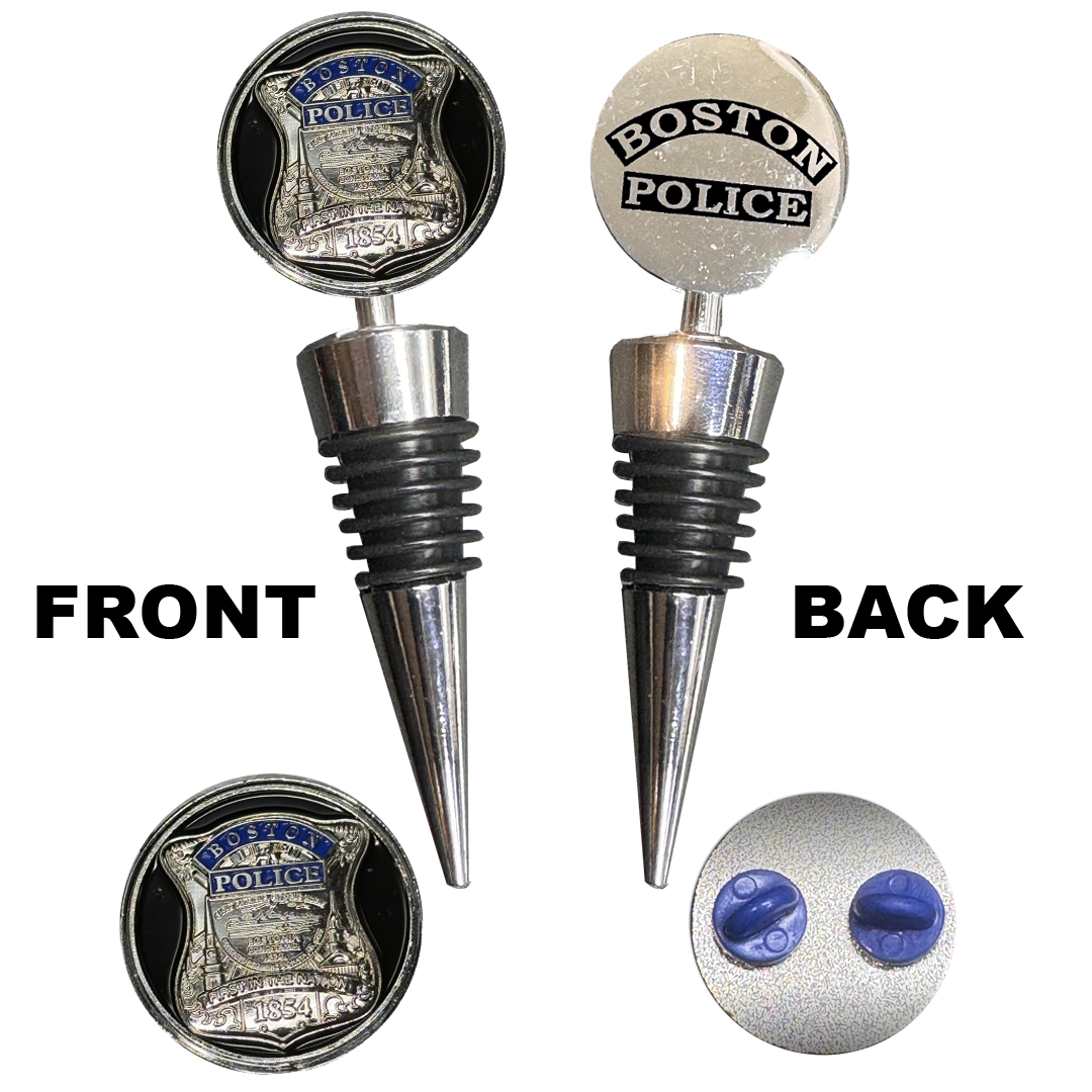 GL4-001 Boston Police Officer BPD Challenge Coin Wine Bottle Stopper with Lapel Pin
