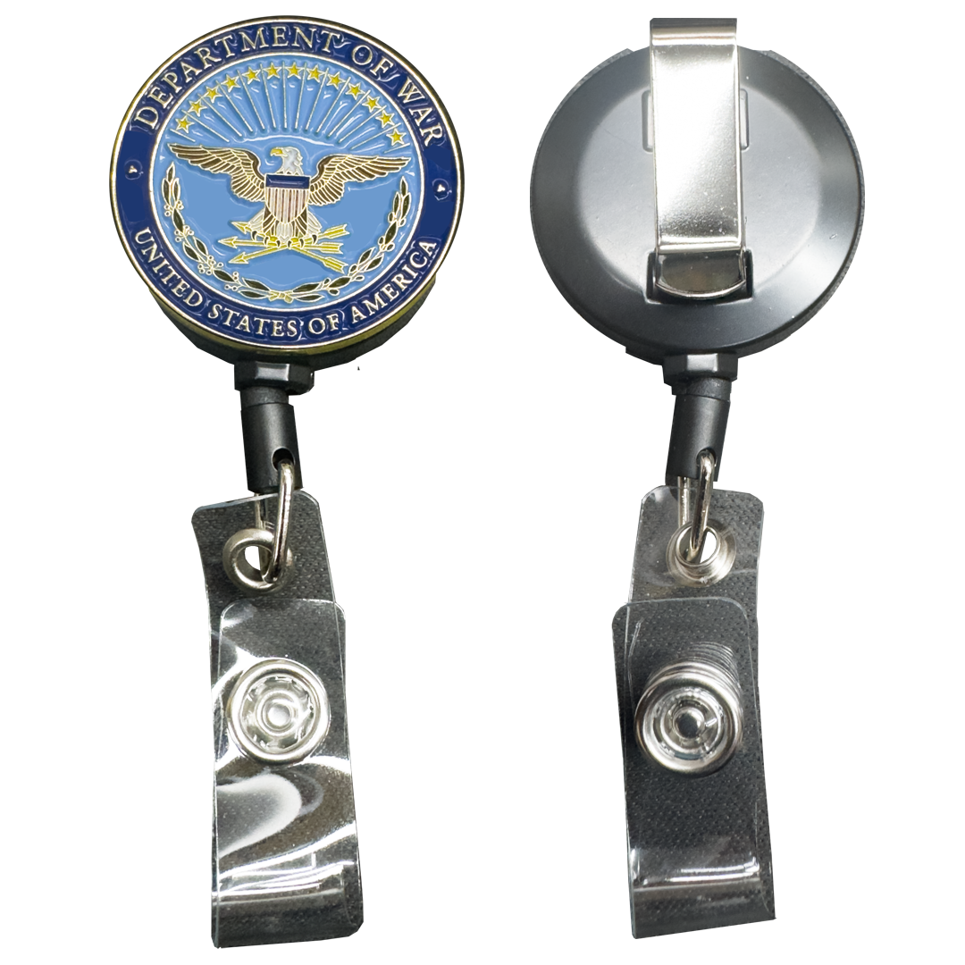 BL11-16 Department of War new 2025 seal Secretary Metal ID Reel retractable Card Holder Pete Hegseth DOD