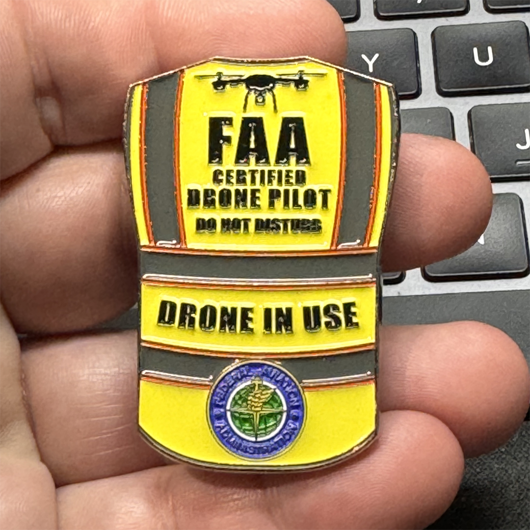 GL8-008 UAS FAA Commercial Drone Pilot Vest Pin Wings alternative DRONE IN USE lapel