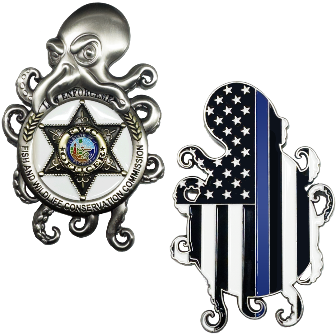 BL10-8 Florida FWC Challenge Coin Fish and Wildlife Conservation Commission Officer Agent Octopus FWL