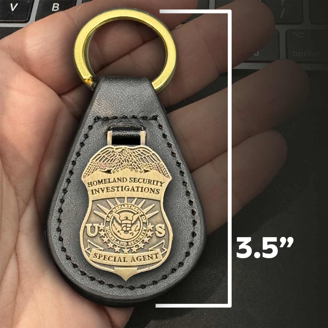 EL14-013 HSI Special Agent Investigations challenge coin leather keychain