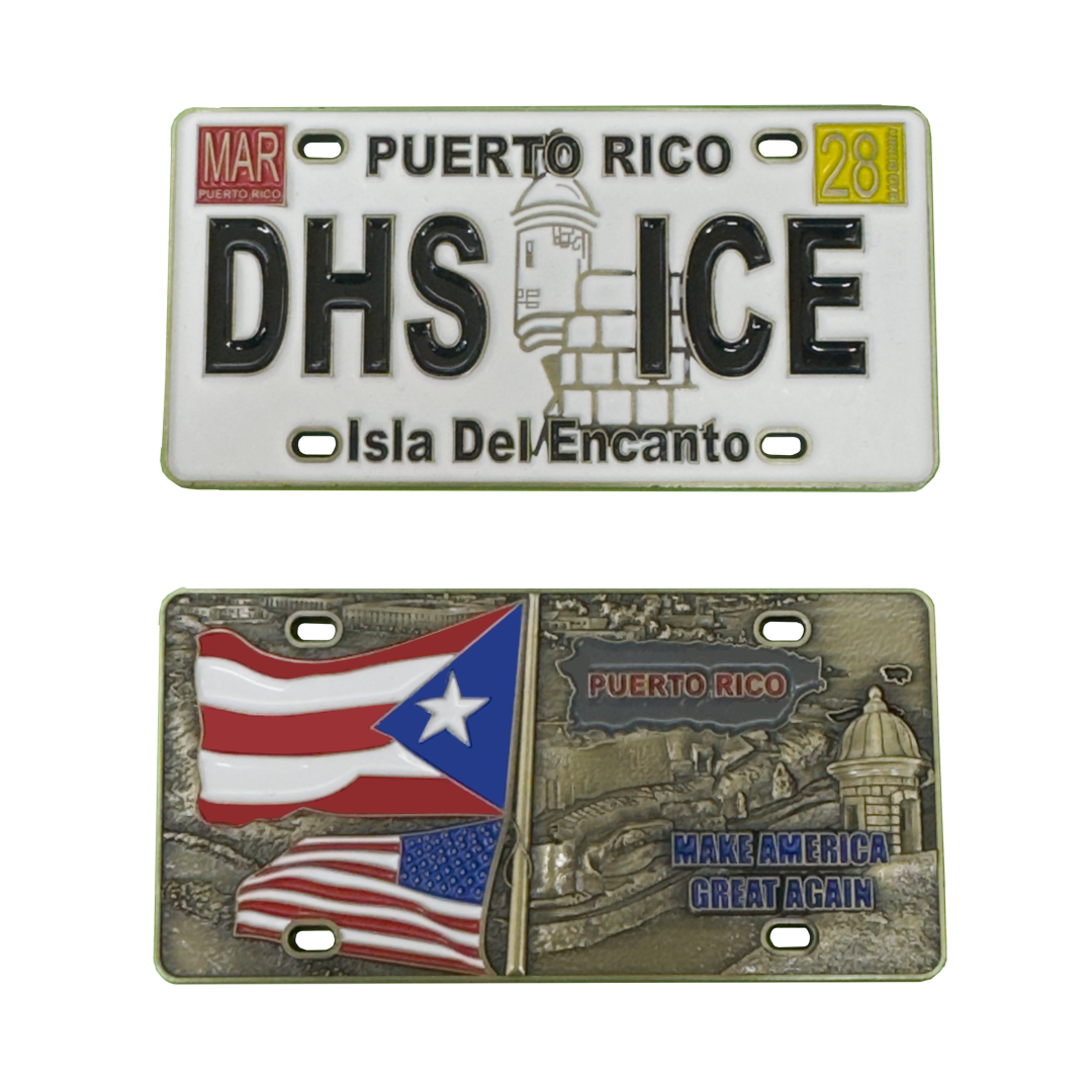 EL1-23 Puerto Rico License Plate Challenge Coin San Juan for ICE Agent ERO DRO Police