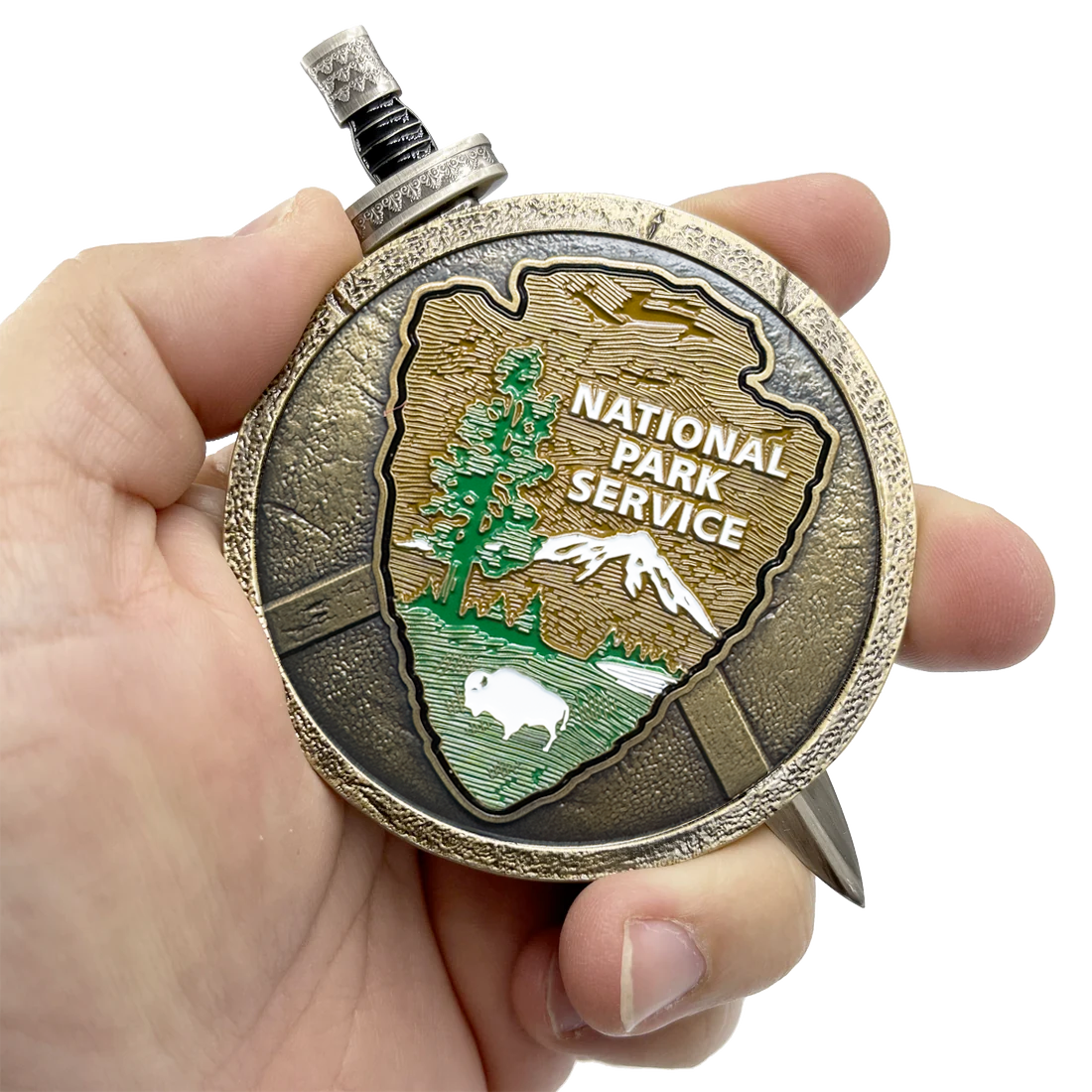 EE-007 National Park Service NPS Thin Blue Line Flag with removable Sword Challenge Coin Set Patriotic yellowstone