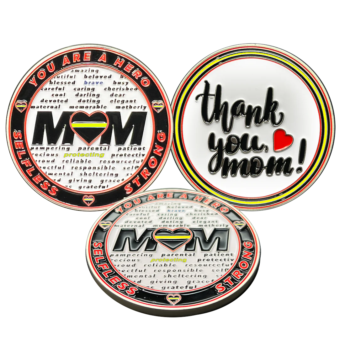 EL14-024 911 Emergency Dispatcher Mom You are a Hero Challenge Coin Thin Yellow Gold Line Police