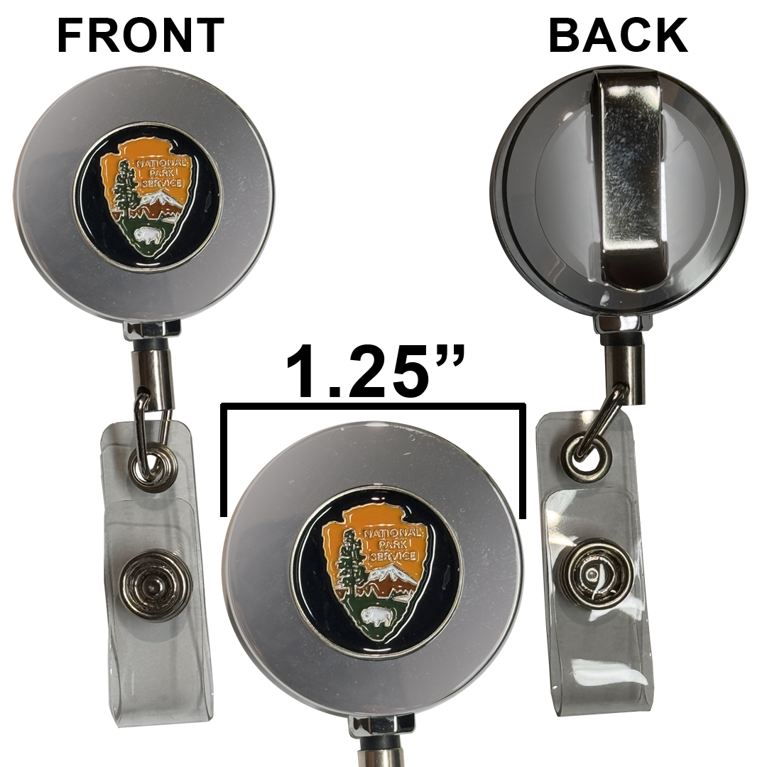BL18-015 NPS National Park Service Park Ranger Guide Metal ID Reel retractable Card Holder