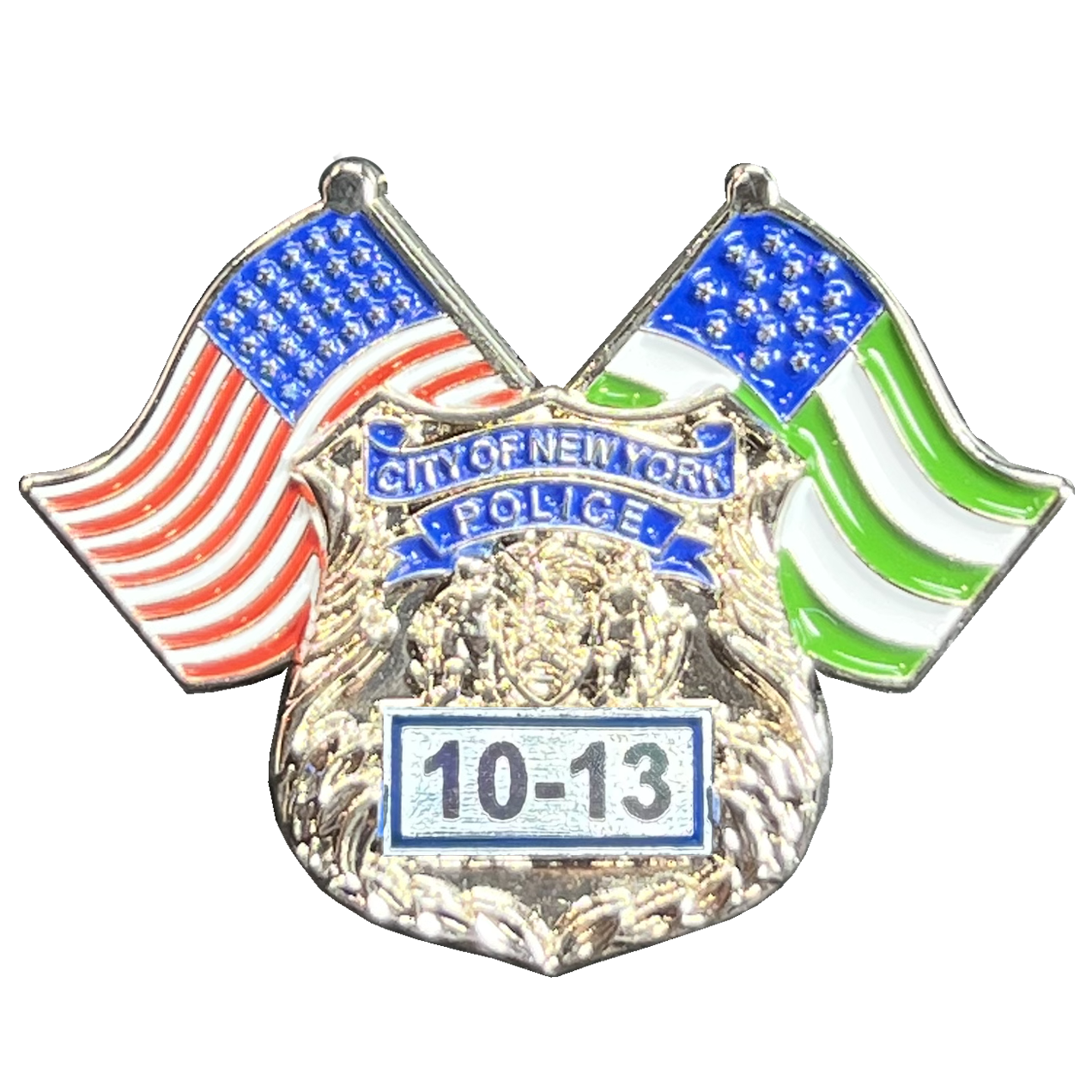 GL3-015 NYPD NYC City of New York Police Department Police Officer double flag crossed flags lapel pin