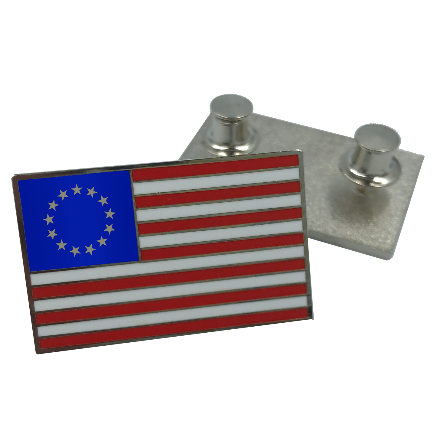 CL5-006 Betsy Ross 13 star vintage Cloisonne' hard enamel large 1.5 inch U.S. Flag pin with double pin back