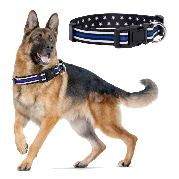 discontinue BL9-018 Thin Blue Line with stars Dog Collar Back The Blue K9 Partner Canine Flag