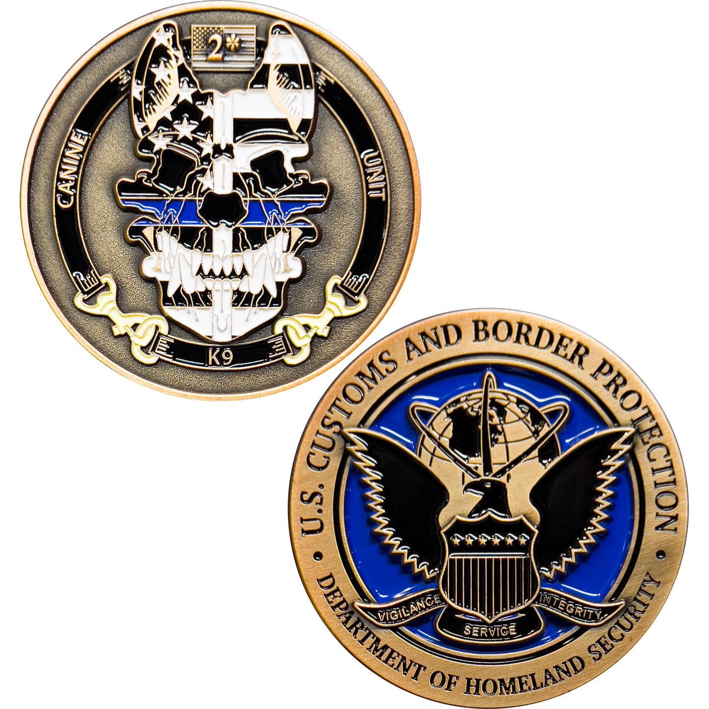GL11-004 CBP Officer Canine Enforcement K9 Thin Blue Line Challenge Coin Field Operations OFO