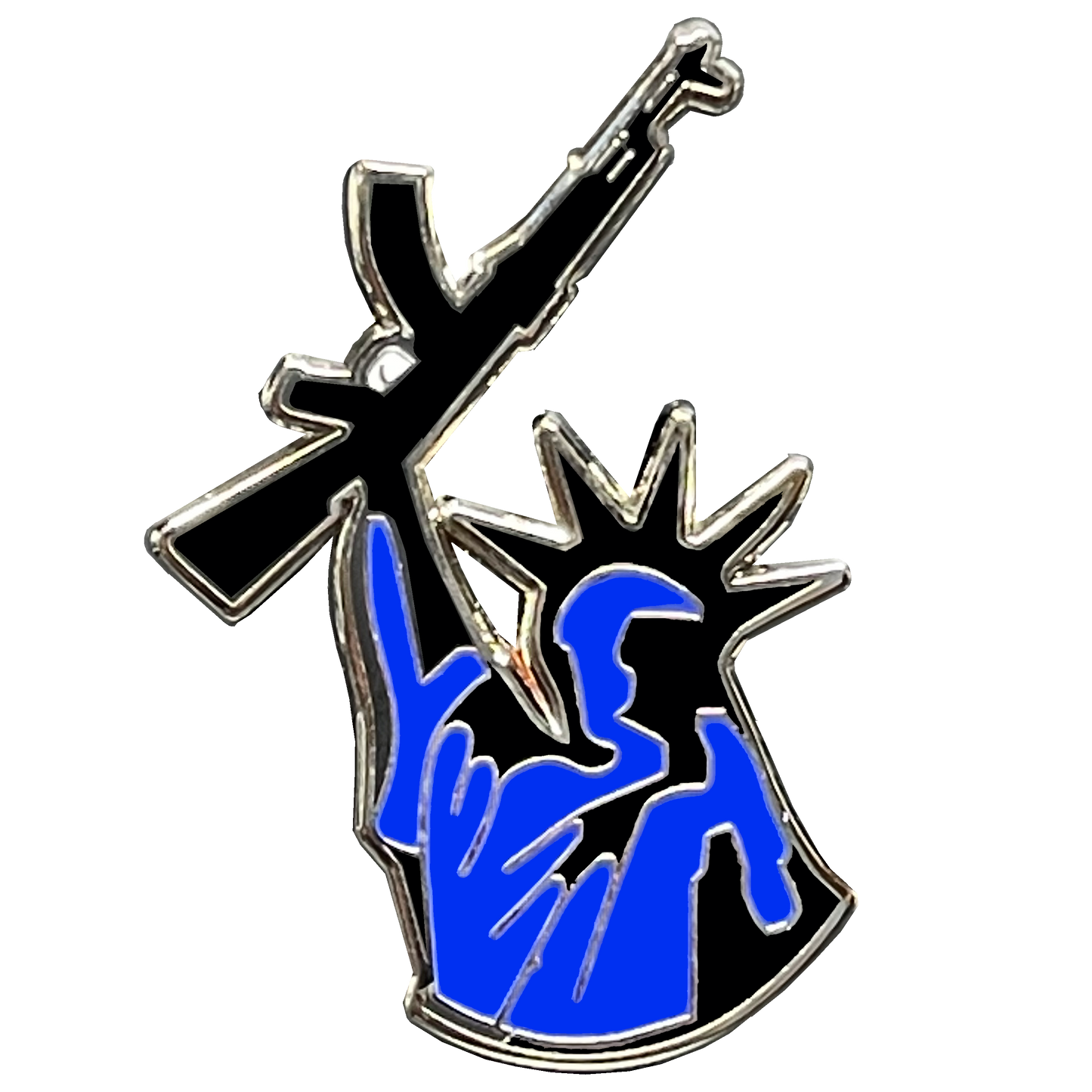 Thin Blue Line Statue of Liberty M4 Cloisonné Pin with dual pin posts Police Officer
