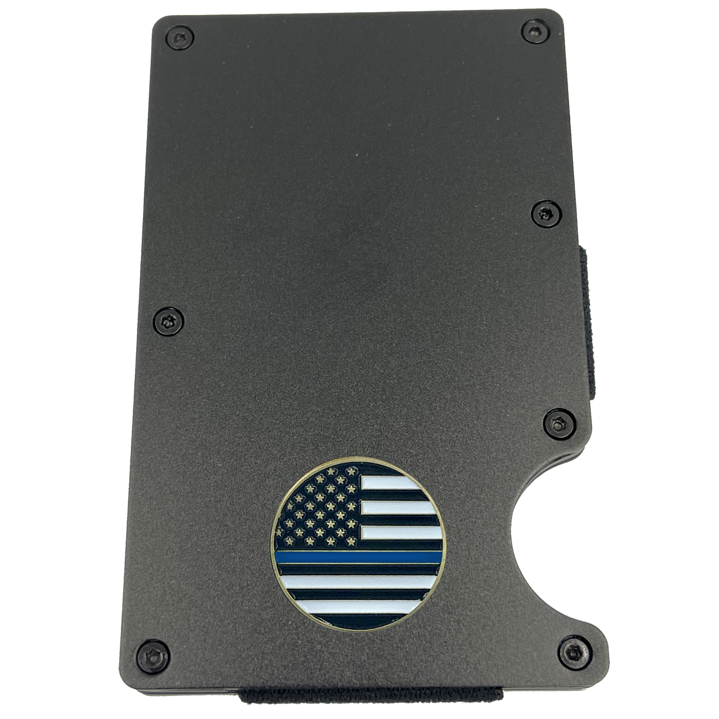 EL3-012 Police Thin Blue Line Wallet Money Clip RFID Blocking Front Pocket Wallet Premium Minimalist Wallets for Men Minimalist Slim Credit Card Holder Business Card Holder Mens Aluminum Metal Wallet