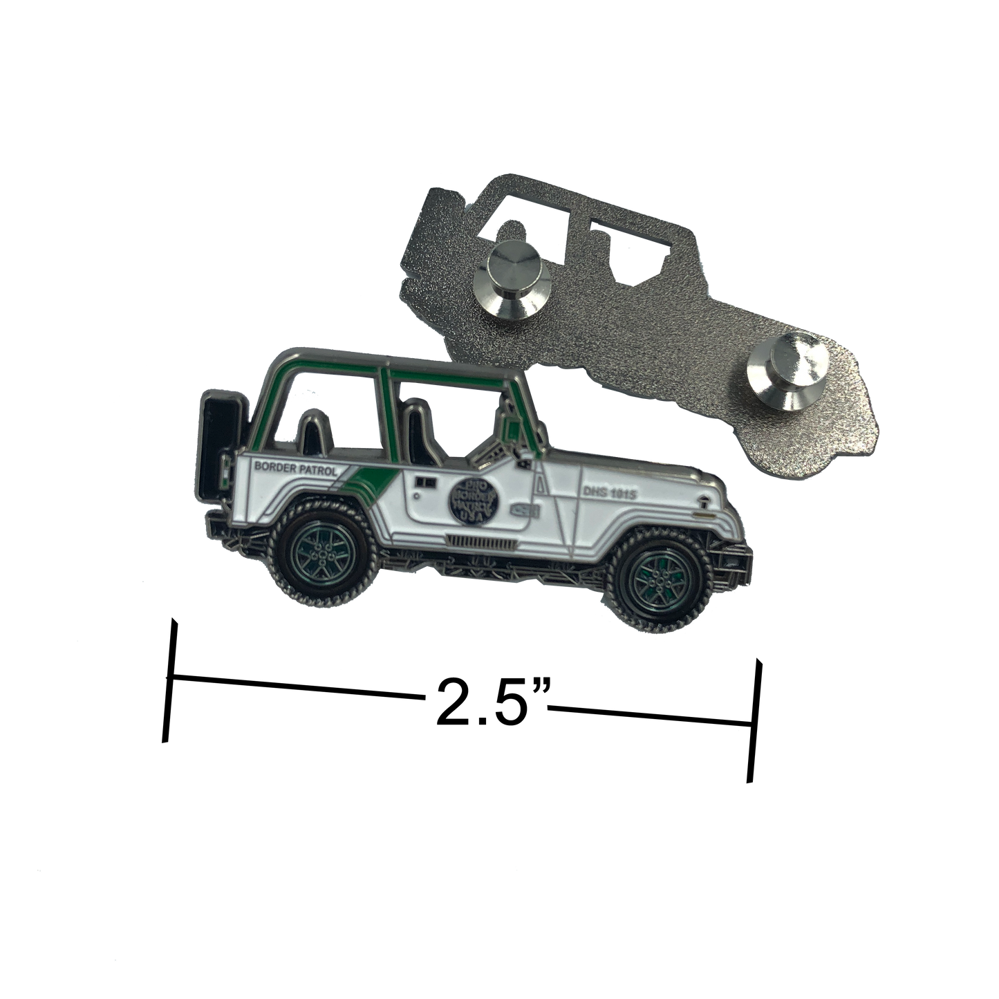 EE-008 Border Patrol Jeep pin (2.5 inch with 2 pin posts and spring loaded clasps) CBP