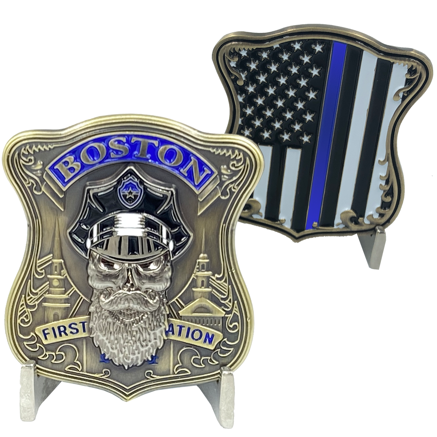 K-018 Boston Police Challenge Coin Thin Blue Line Back the Blue BPD
