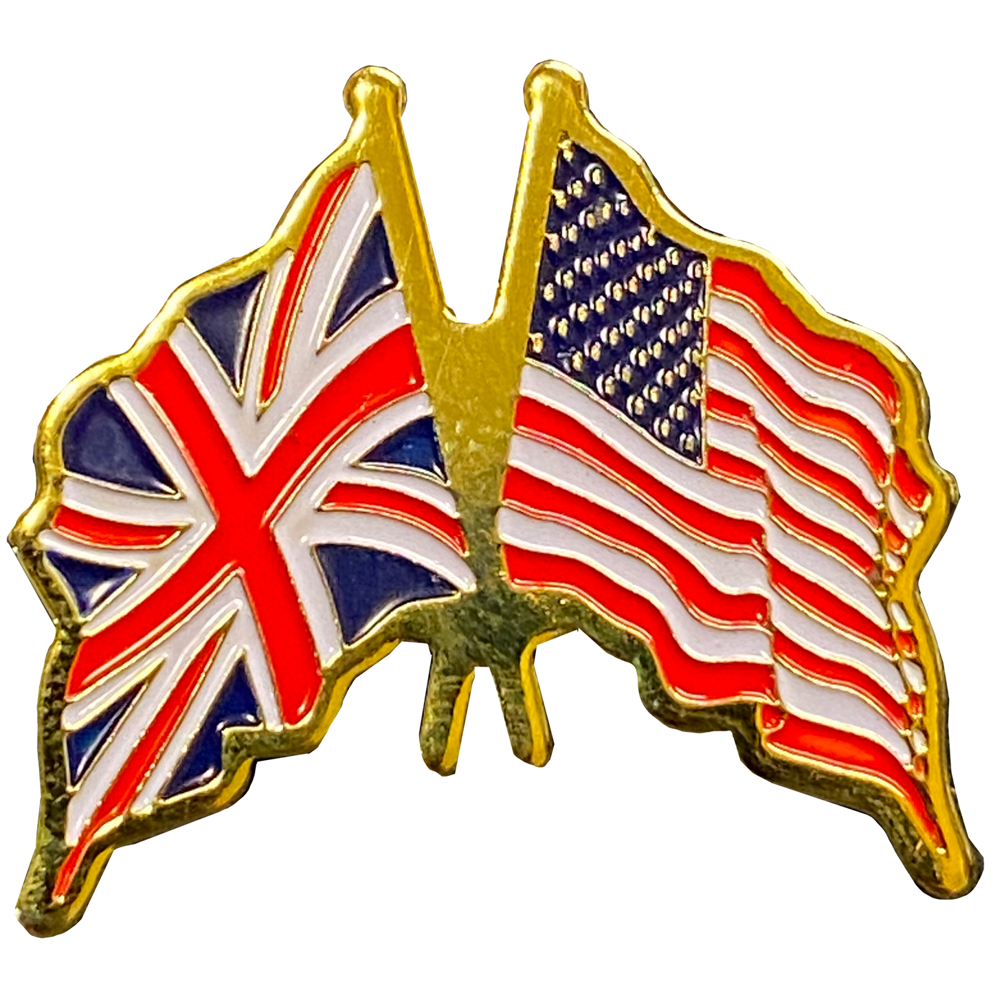 M-27 UK and American Flag lapel pin USA UK British England Crossed Flags