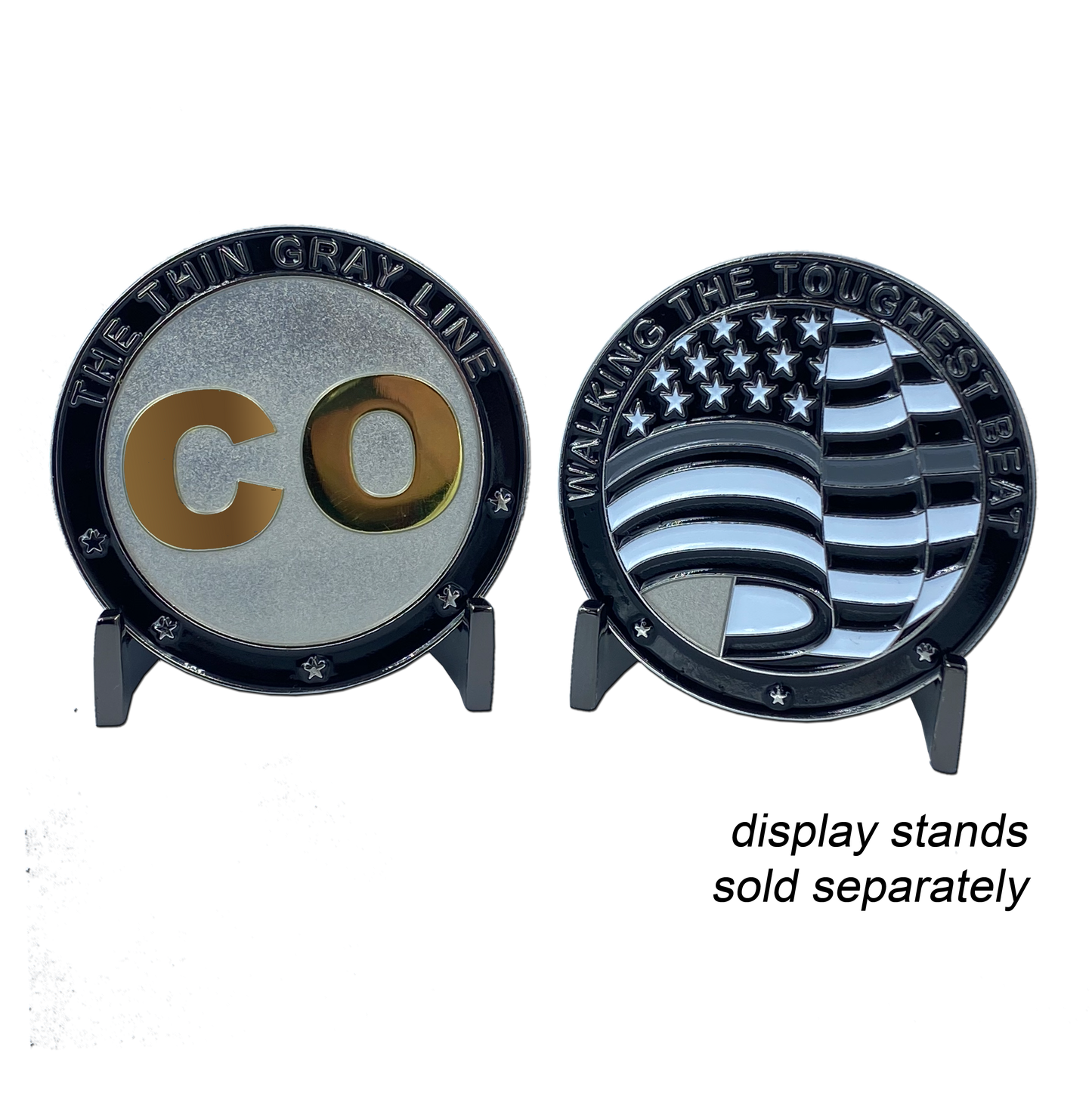 DD-003 Correctional Officer CO Thin Gray Line Challenge Coin Corrections Walking the Toughest Beat Flag Medallion