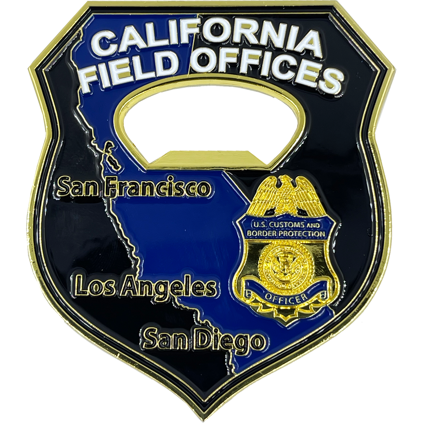 BL12-015 CBP Officer California Field Offices Bottle Opener Challenge Coins California Thin Blue Line Flag