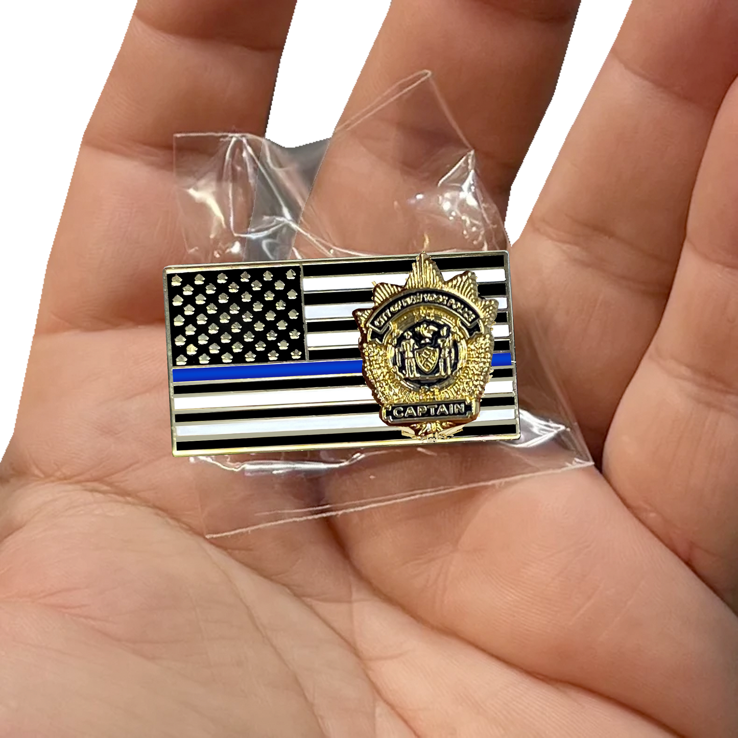 PBX-004-C NYPD Captain New York City Police Department Thin Blue Line Flag Lapel Pin