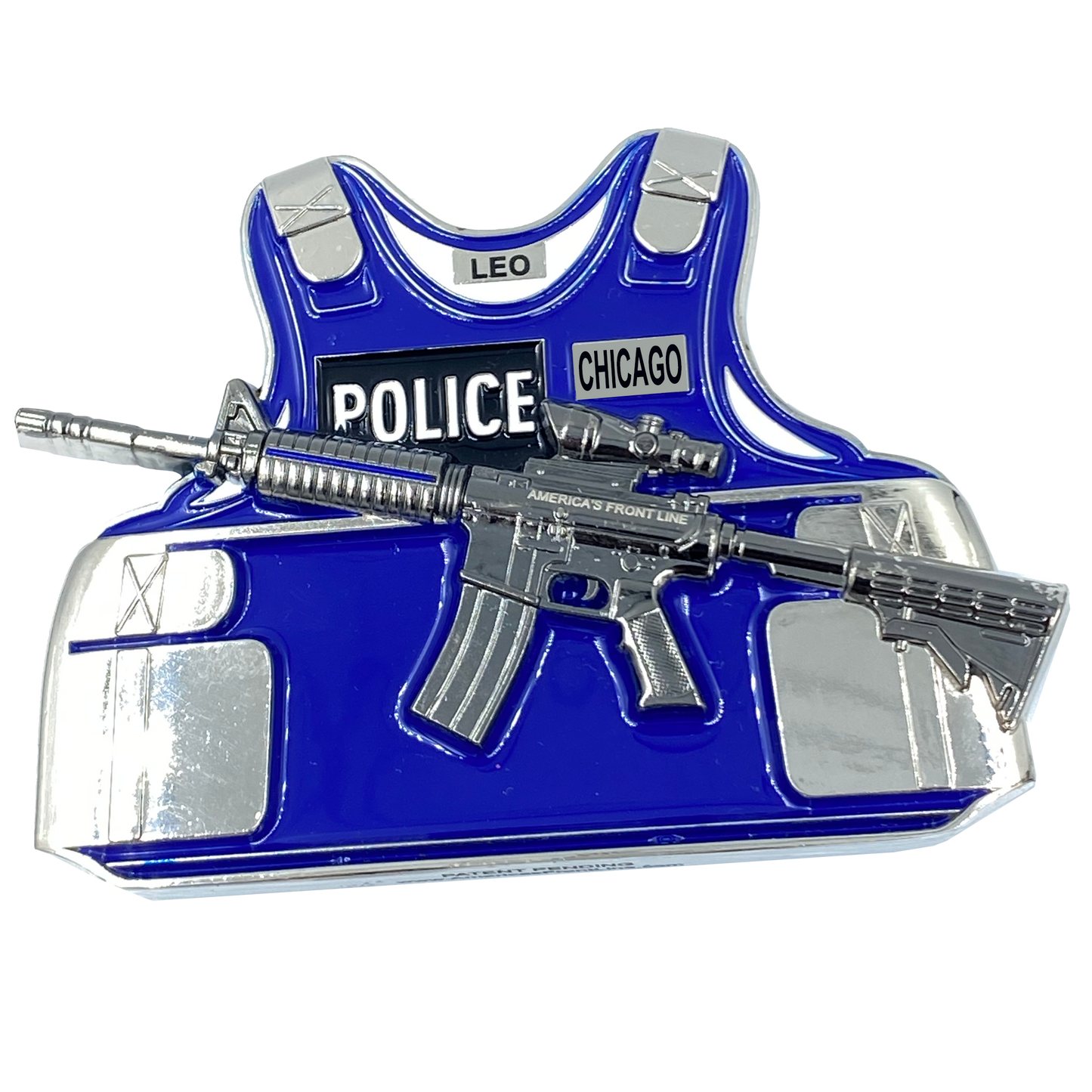 DL9-15 CHICAGO M4 Body Armor 3D self standing Challenge Coin CPD Police Department Thin Blue Line