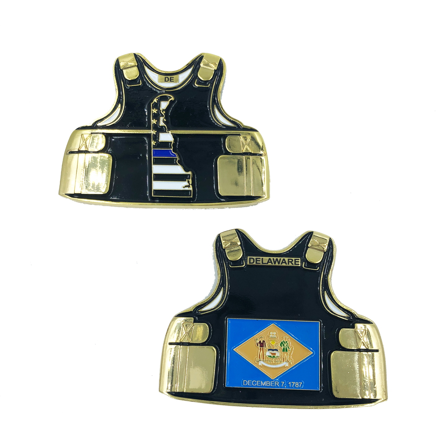 B-008 Delaware LEO Thin Blue Line Police Body Armor State Flag Challenge Coins