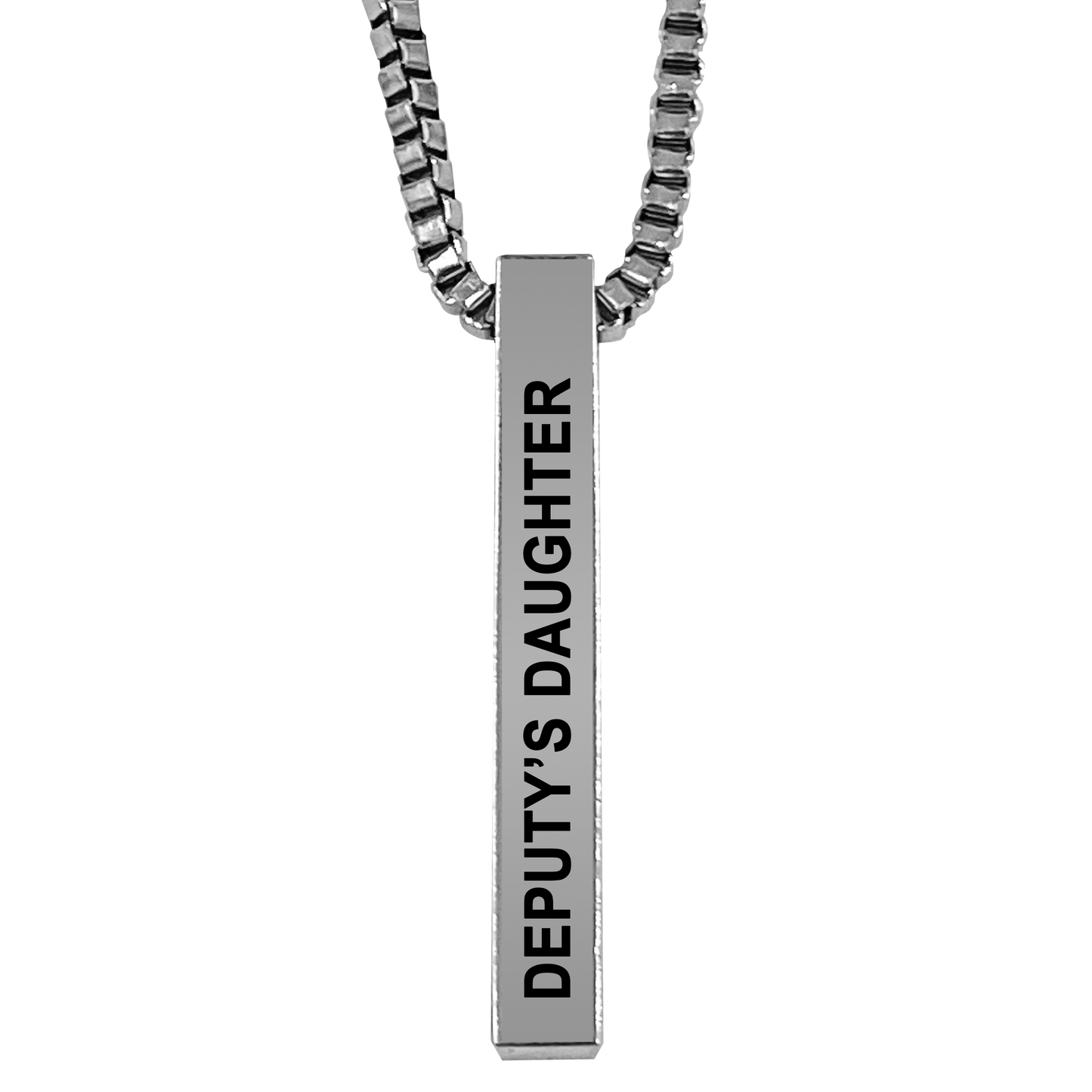 Deputy's Daughter Silver Plated Pillar Bar Pendant Necklace Gift Mother's Day Christmas Holiday Anniversary Police Sheriff Officer First Responder Law Enforcement