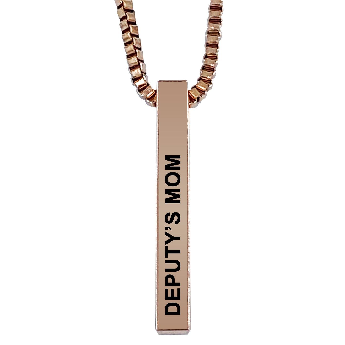 Deputy's Mom Rose Gold Plated Pillar Bar Pendant Necklace Gift Mother's Day Christmas Holiday Anniversary Police Sheriff Officer First Responder Law Enforcement