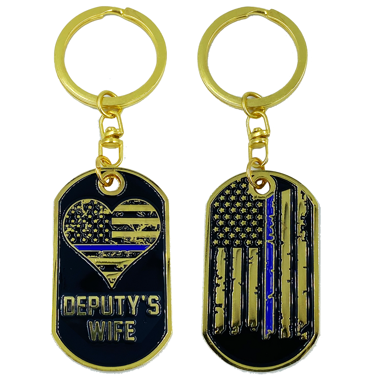 AA-006 Deputy's Wife Thin Blue Line American Flag Challenge Coin Keychain Sheriff Police