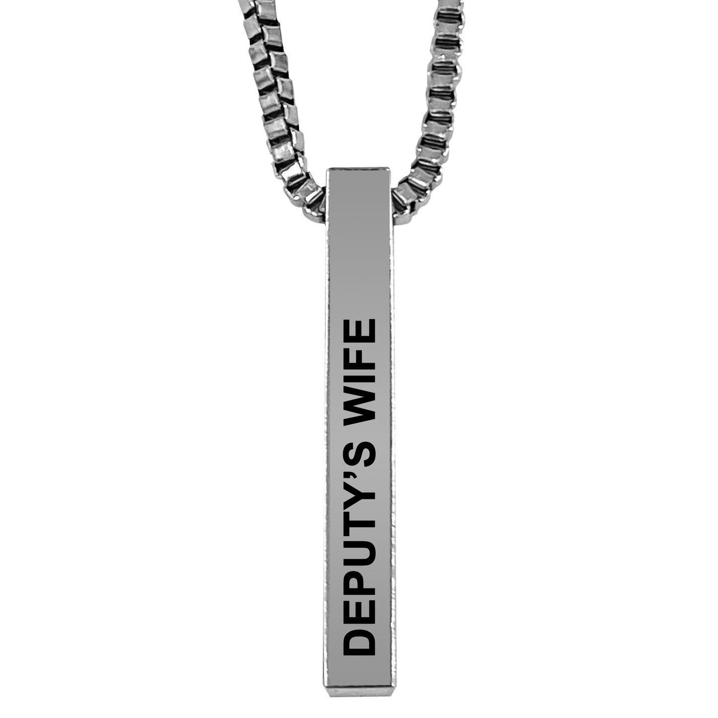 Deputy's Wife Silver Plated Pillar Bar Pendant Necklace Gift Mother's Day Christmas Holiday Anniversary Police Sheriff Officer First Responder Law Enforcement