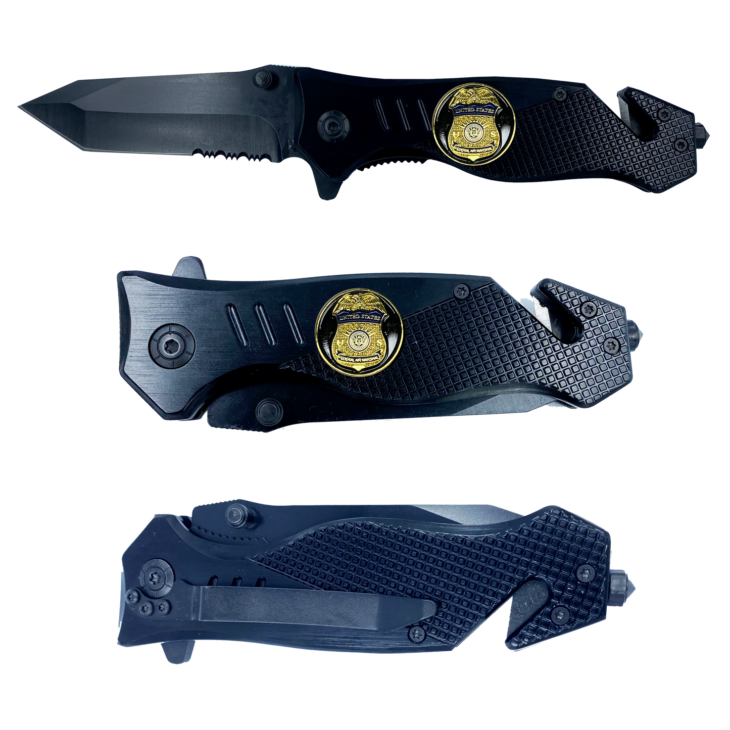 FAM Federal Air Marshal collectible 3-in-1 Police Tactical Rescue tool with Seatbelt Cutter, Steel Serrated Blade, Glass Breaker