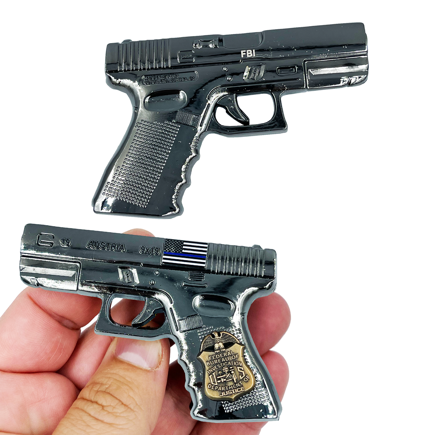 BL4-016 FBI inspired large 3 inch Challenge Coin Medallion dual plated with black nickel and antique gold