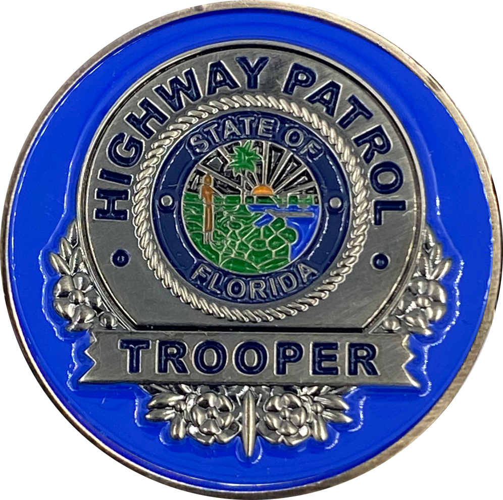 discontinued BL1-05B Large 2.75 inch Challenge Coin with 2 pins set FHP Florida Highway Patrol Police Trooper