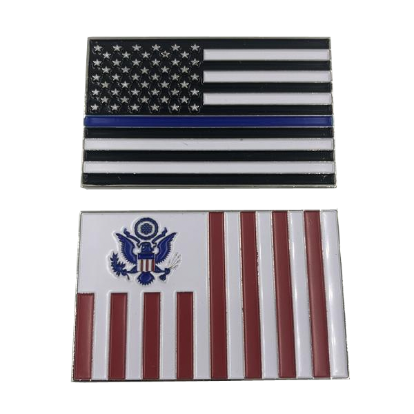 discontinued I-009 Customs Flag Challenge Coin with Thin Blue Line U.S. Flag