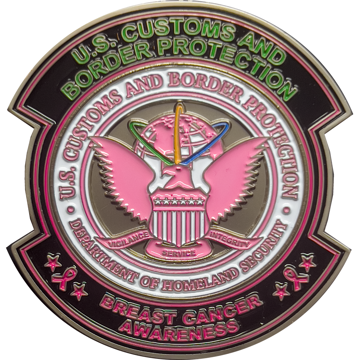 BL14-010 CBP Pink Border Patrol Agent Challenge Coin Breast Cancer Cancer Awareness