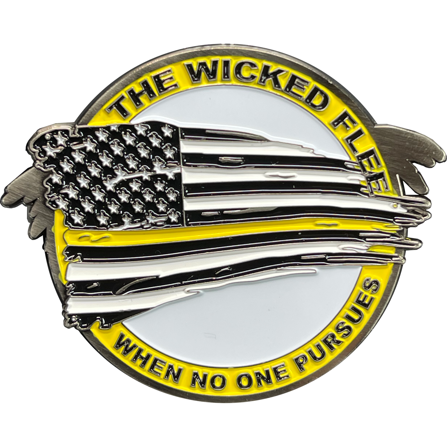 M-31 Thin Gold Line Flag and Eagle Police Challenge Coin 911 Emergency Dispatcher Yellow Line