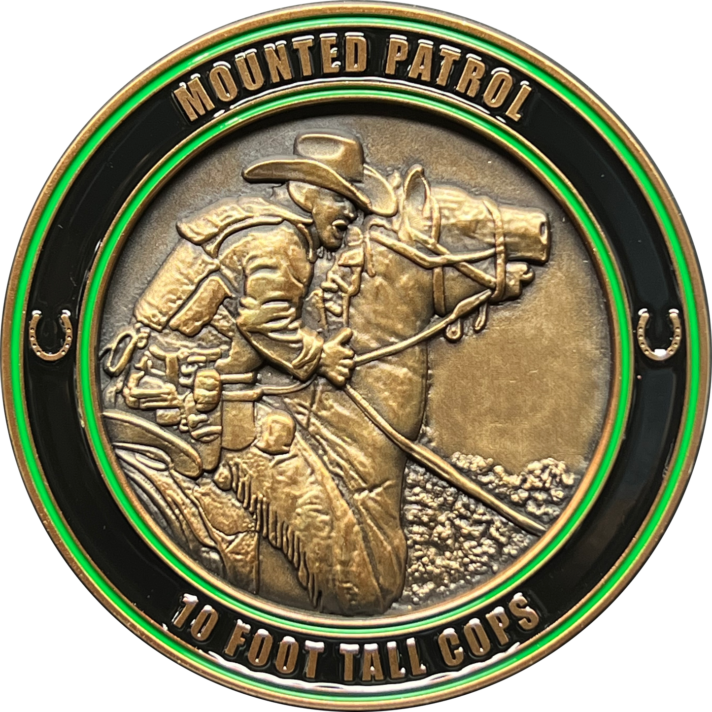 DL13-004 Thin Green Line 10 Foot Tall Cops Police Border Patrol Agent Horse Patrol Mounted Unit Challenge Coin