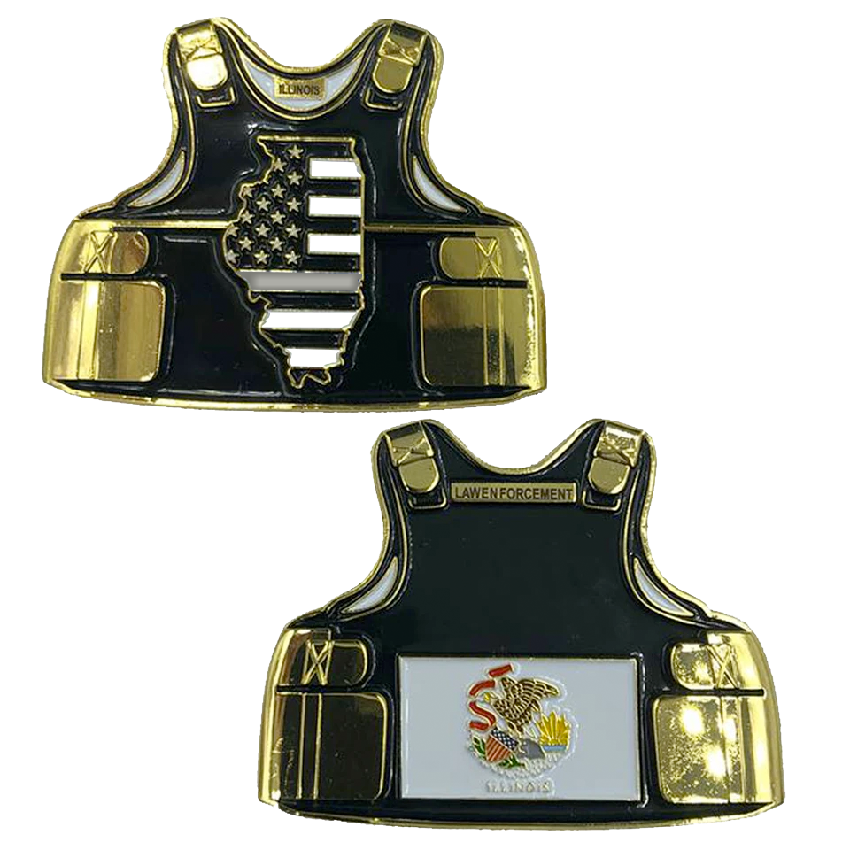 BL9-006 Illinois CO Correctional Officer Corrections Jail Prison Guard Thin Gray Line Police Body Armor State Flag Challenge Coins