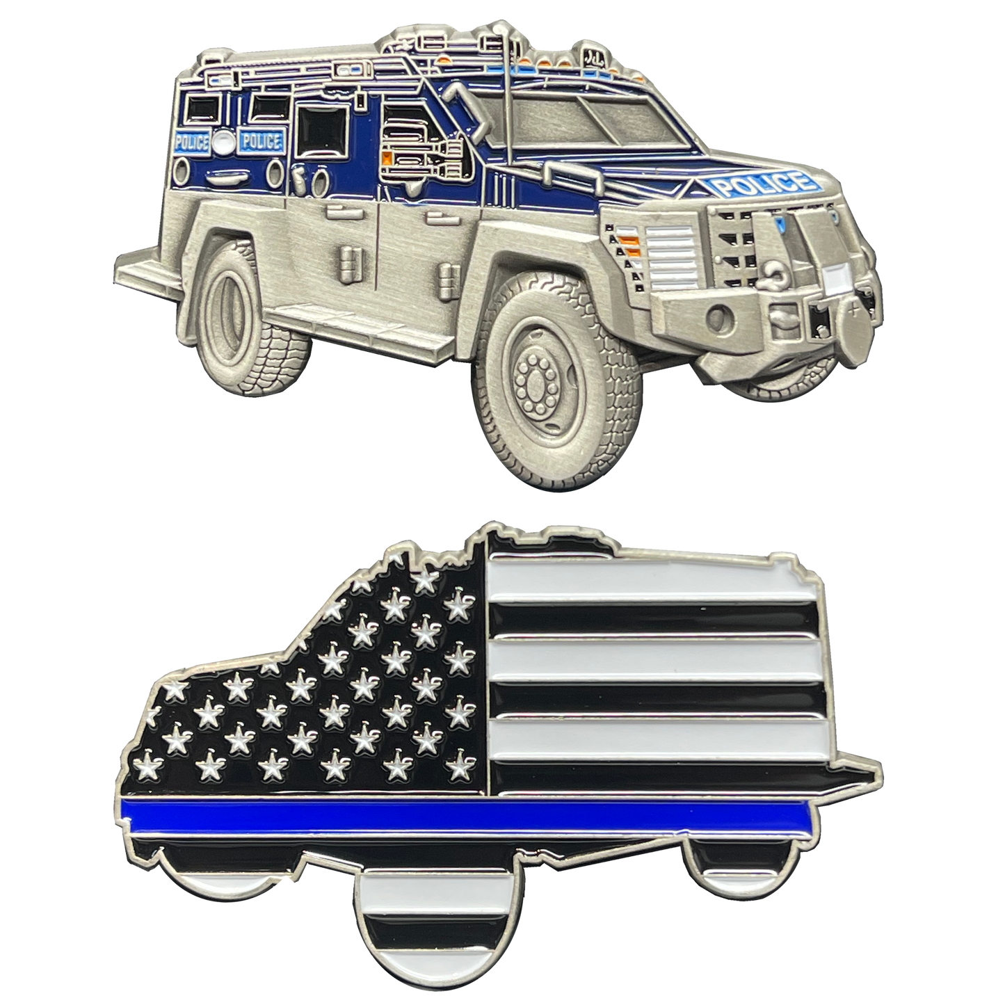 BL13-011 Police Sheriff Deputy CBP HSI FBI SWAT SRT APC Truck Vehicle Thin Blue Line Challenge Coin