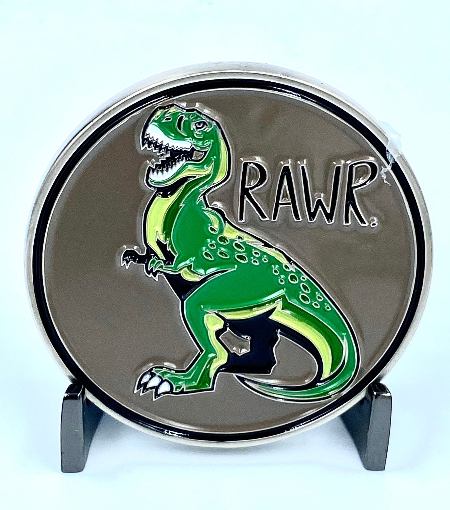 CL7-11 RAWR Means "I Love You" Jurassic Park inspired Dinosaur Challenge Coin Tyrannosaurus rex (green) Police Military Border Patrol