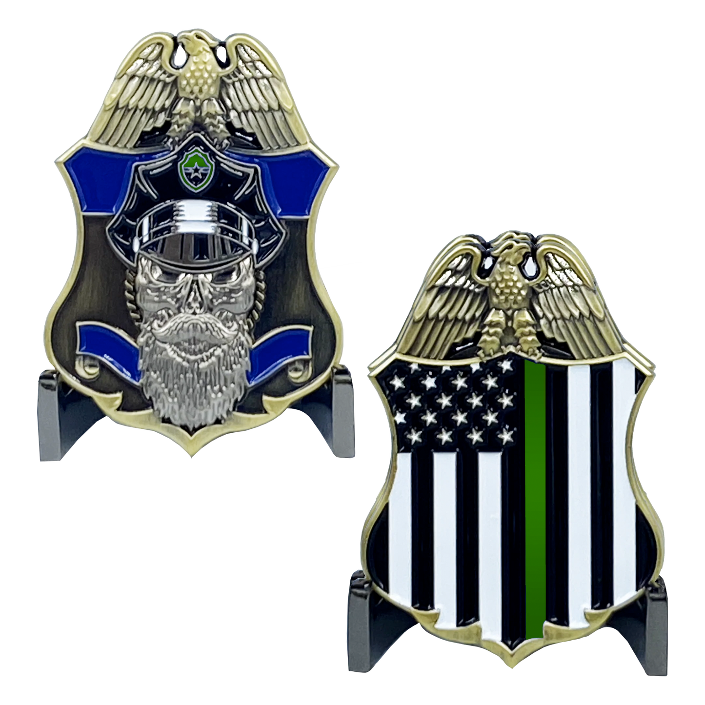 J-002 Thin Green Line Police Challenge Coin Beard Gang Skull CBP Border Patrol Agent BPA