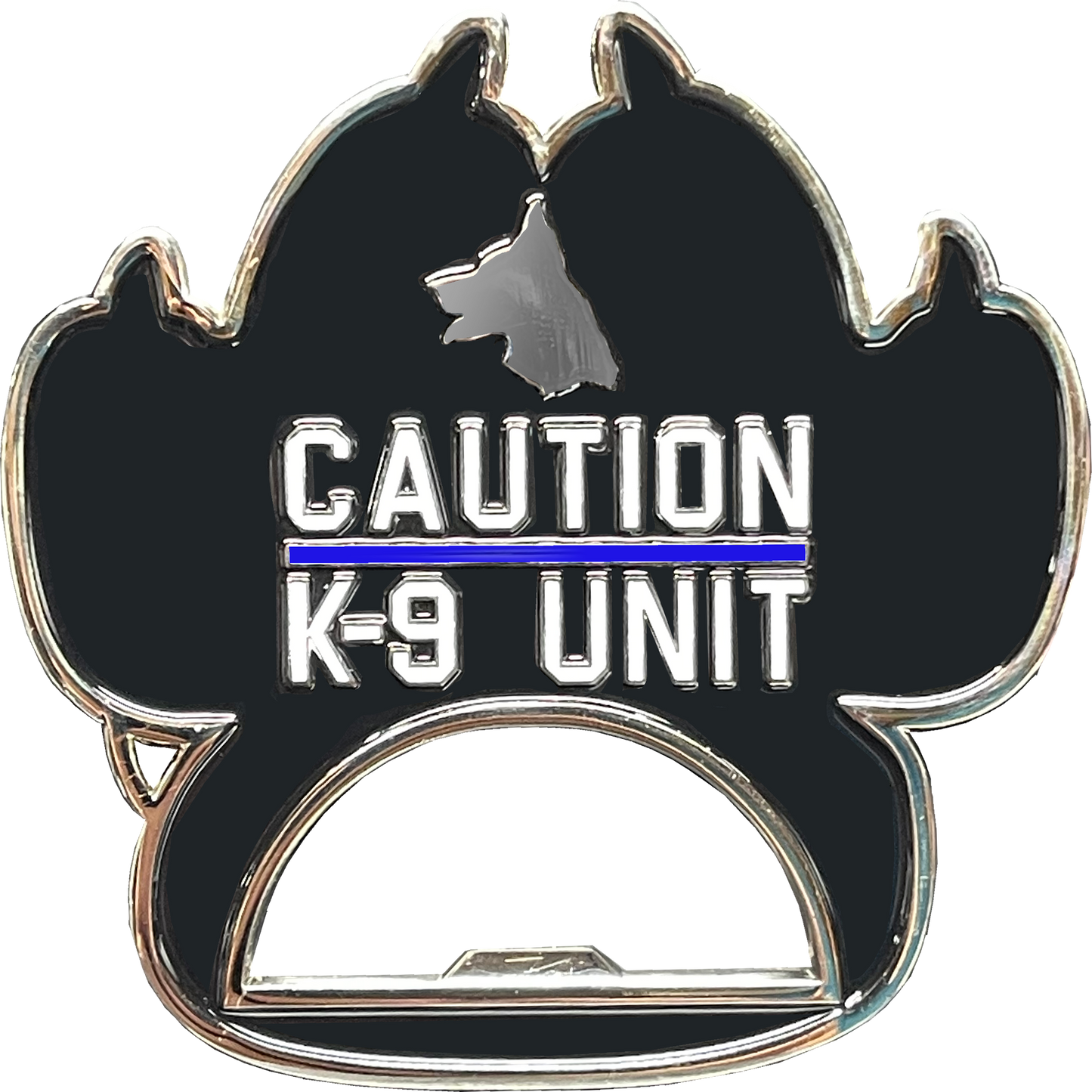 BL15-011 Thin Blue Line Police Canine K9 unit paw bottle opener challenge coin
