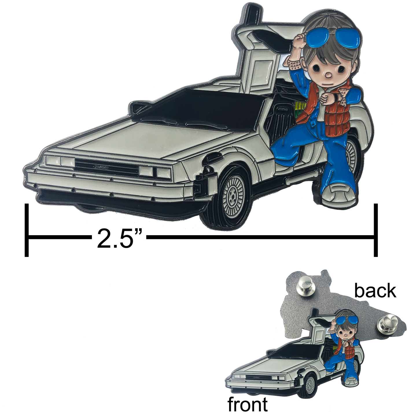 HH-017 Marty McFly DeLorean Back to the Future Pin with two posts and deluxe spring loaded clasps