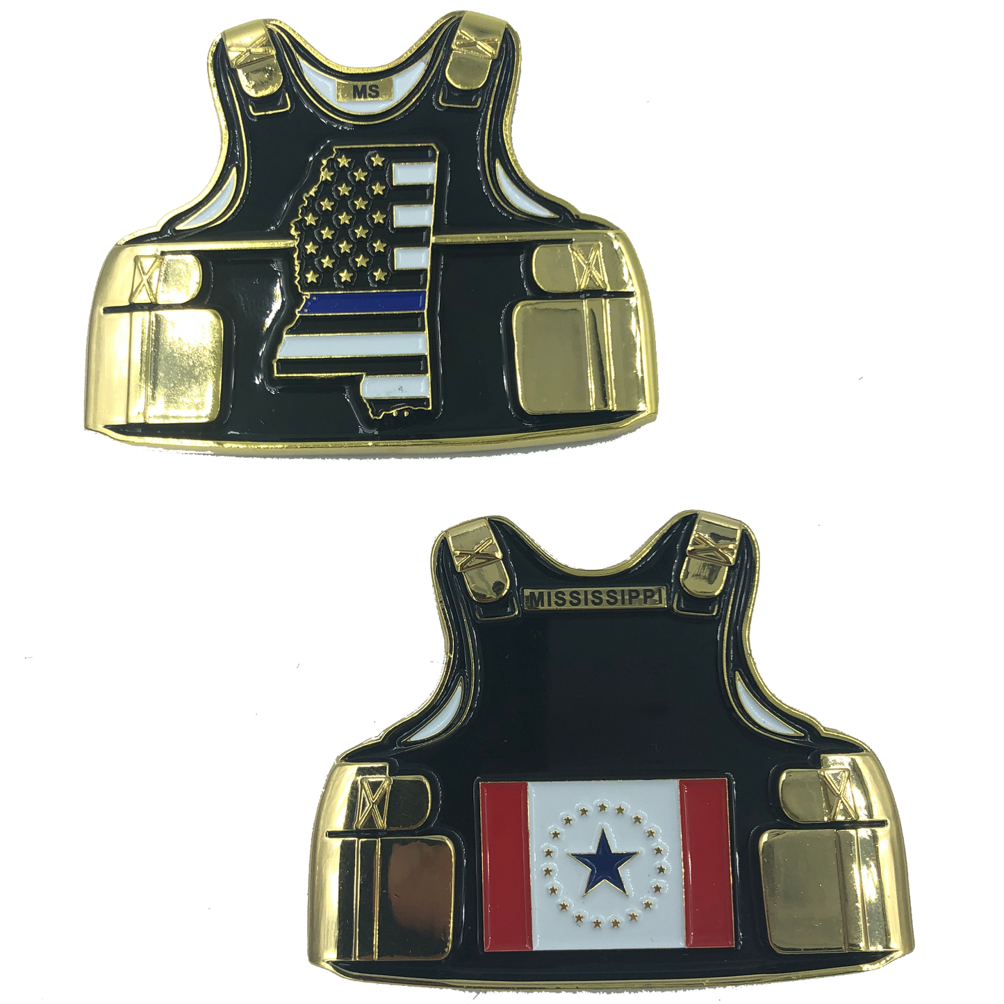D-015 Mississippi LEO Thin Blue Line Police Body Armor Stennis Flag Challenge Coins