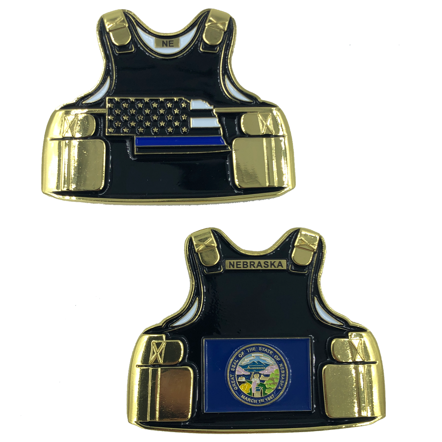 C-016 Nebraska LEO Thin Blue Line Police Body Armor State Flag Challenge Coins