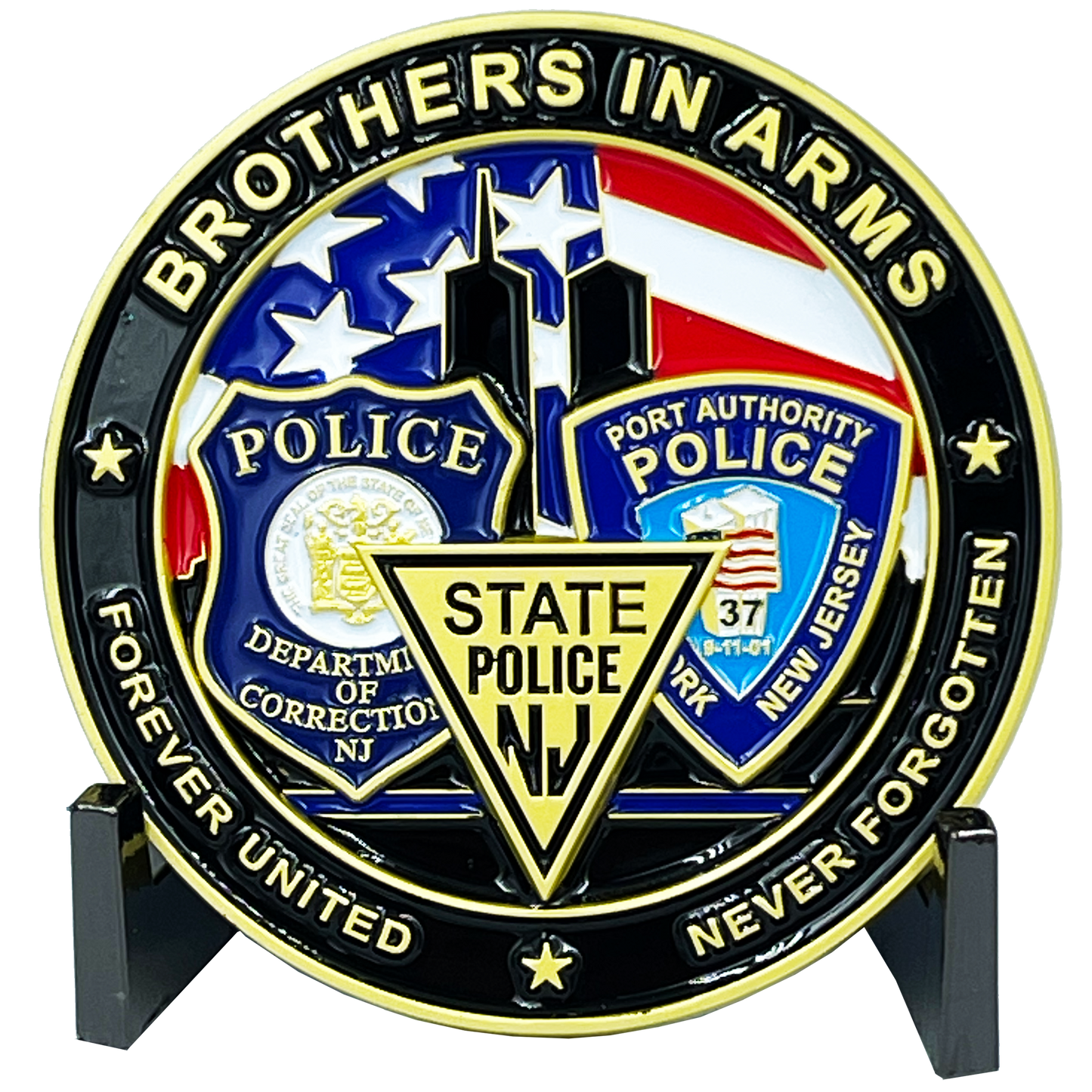 BL9-011 NY NJ Police State Trooper Corrections 9/11 20th Anniversary Commemorative New Jersey Rose Challenge Coin