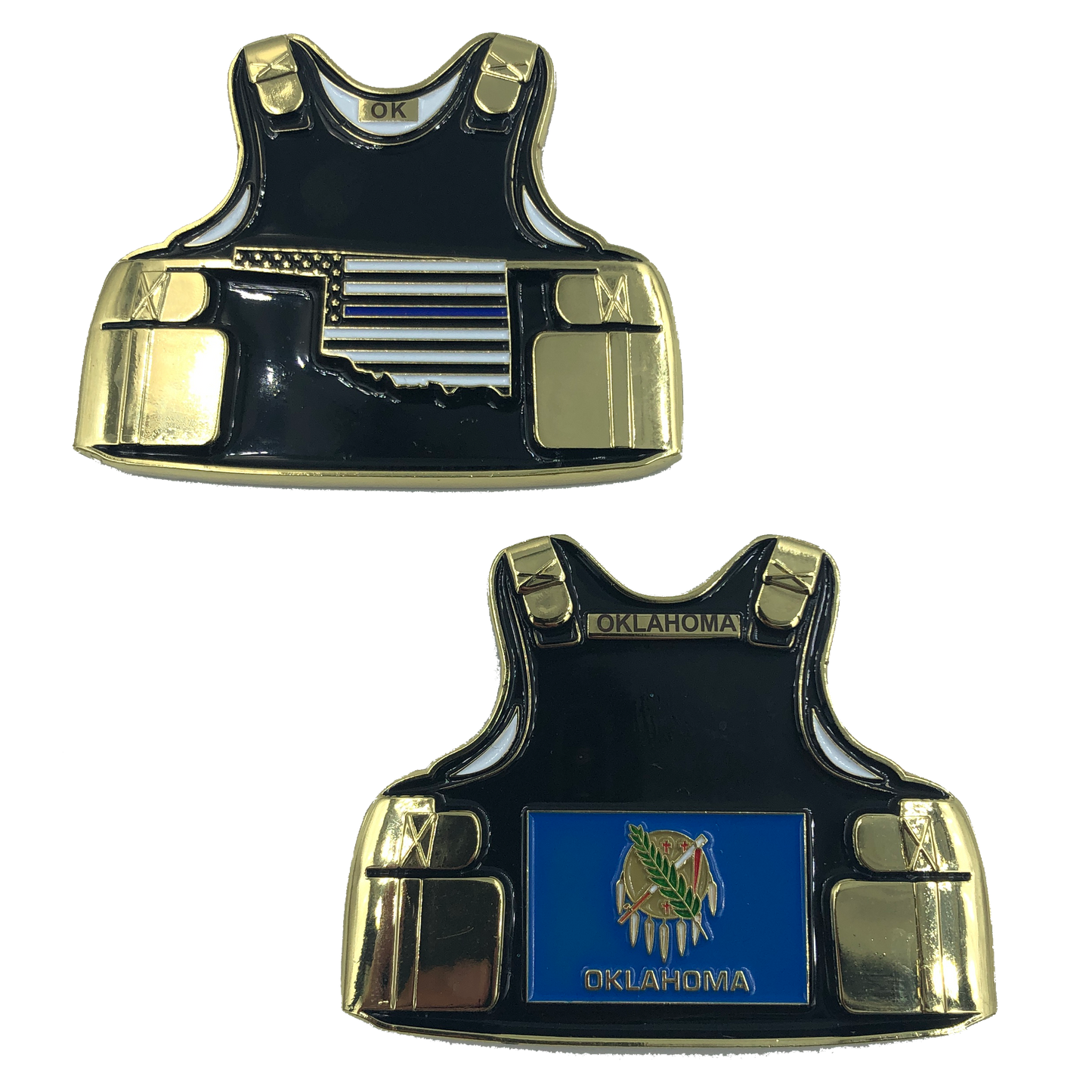 D-019 Oklahoma LEO Thin Blue Line Police Body Armor State Flag Challenge Coins