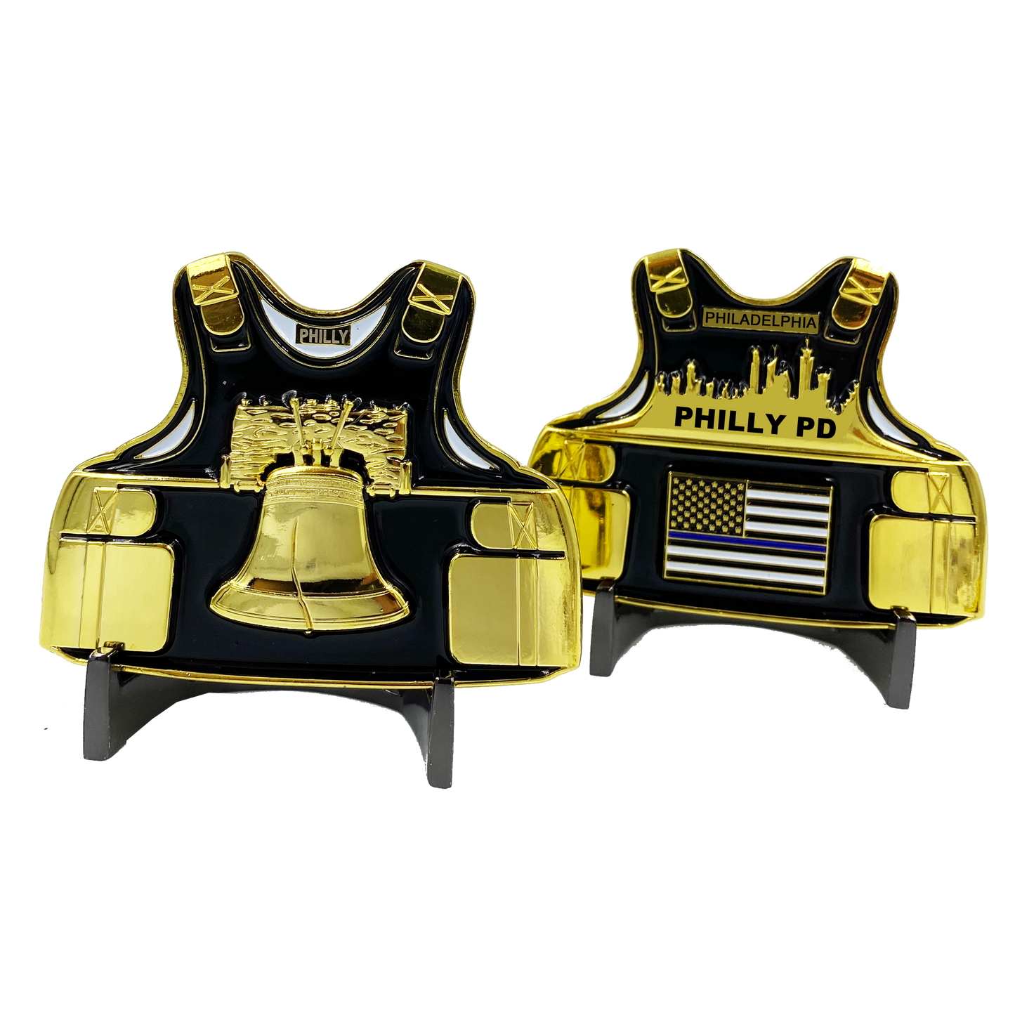 AA-001 Philly PD Police Body Armor Thin Blue Line Flag Challenge Coins Philadelphia Liberty Bell