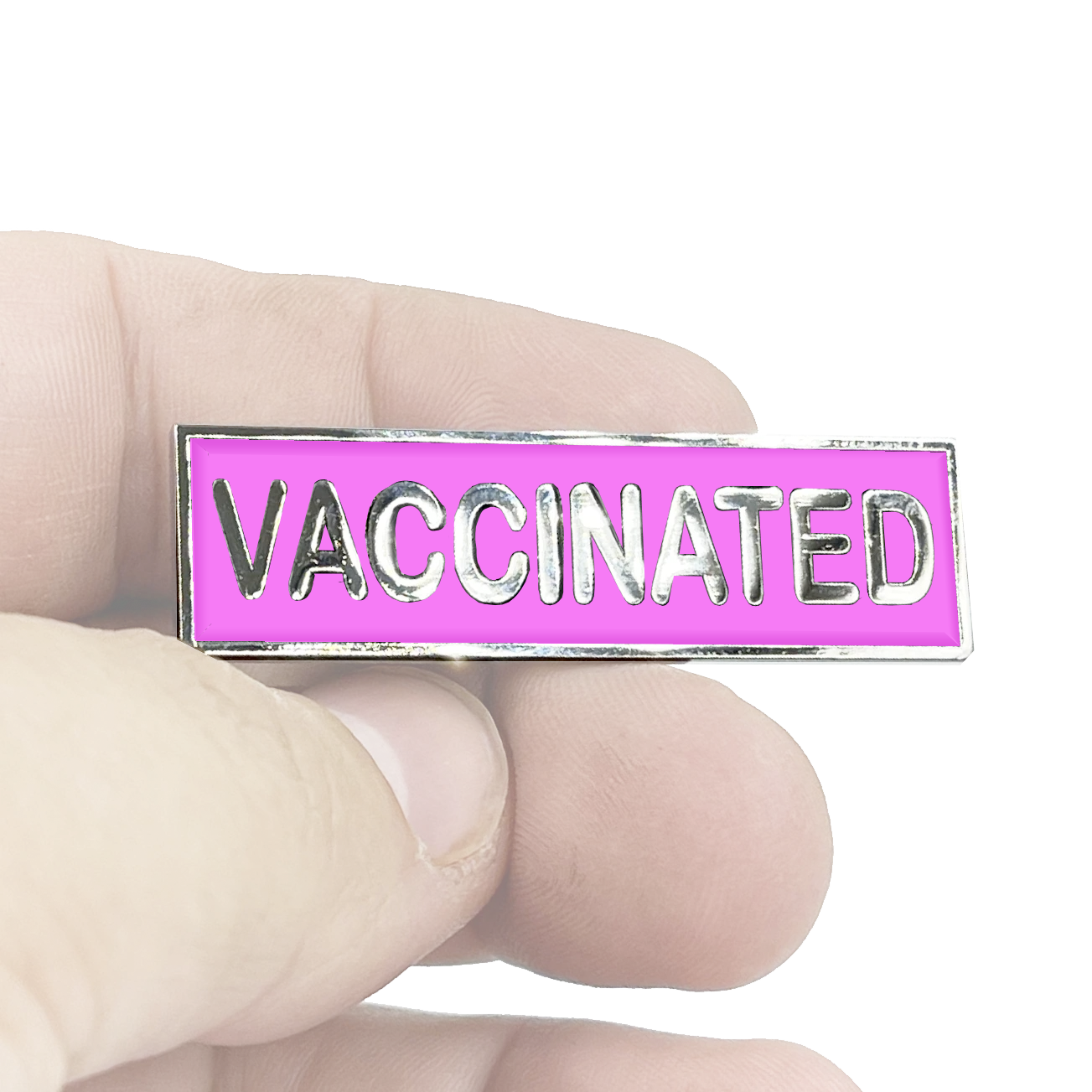 EL7-017 VACCINATED PINK Breast Cancer Awareness Commendation Bar Pin Pandemic Operation Warp Speed Police First Responder Nurse Doctor EMT Fire Fighter Military