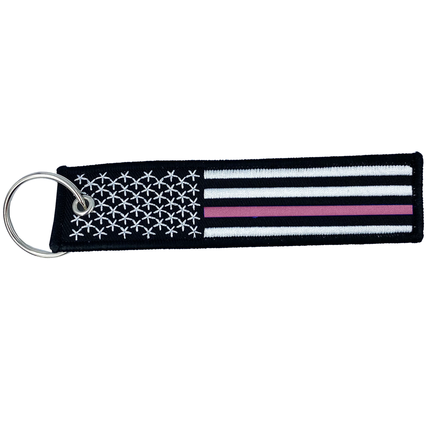 CL5-017 Thin Pink Line Breast Cancer Awareness Flag Keychain or Luggage Tag or zipper pull Police Style