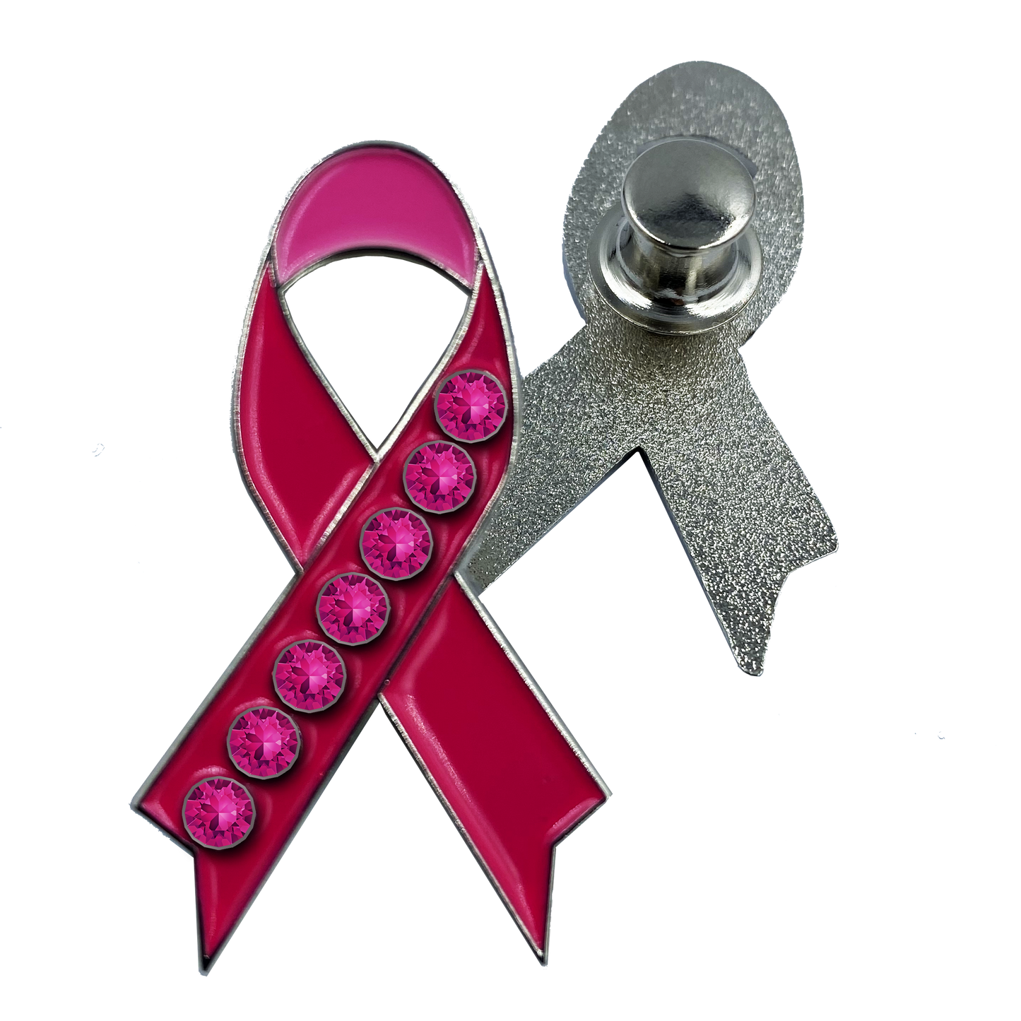 Pink Ribbon with 7 pink rhinestone crystals Breast Cancer Awareness Pin