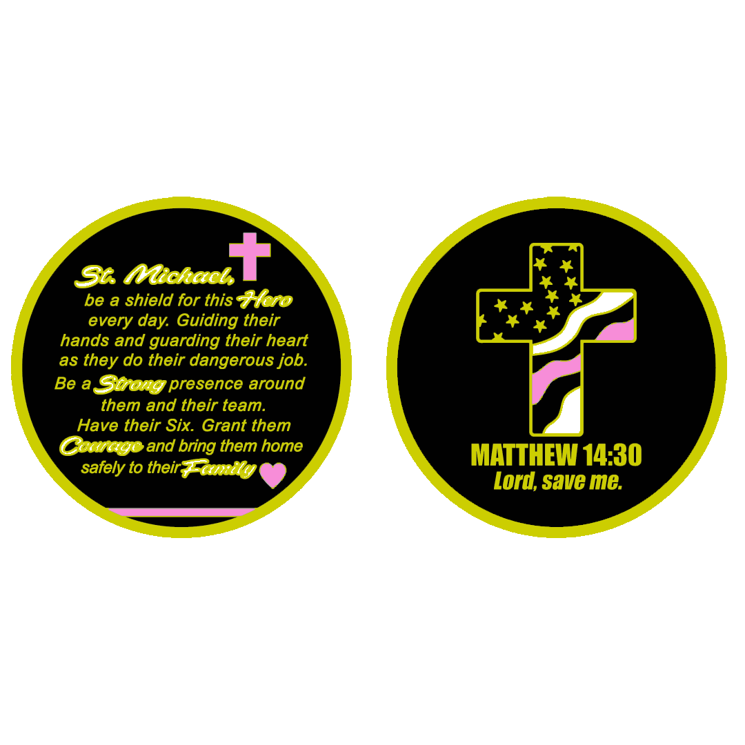 GL7-003 Thin Pink Line Breast Cancer Awareness Survivor Prayer Saint Michael Challenge Coin